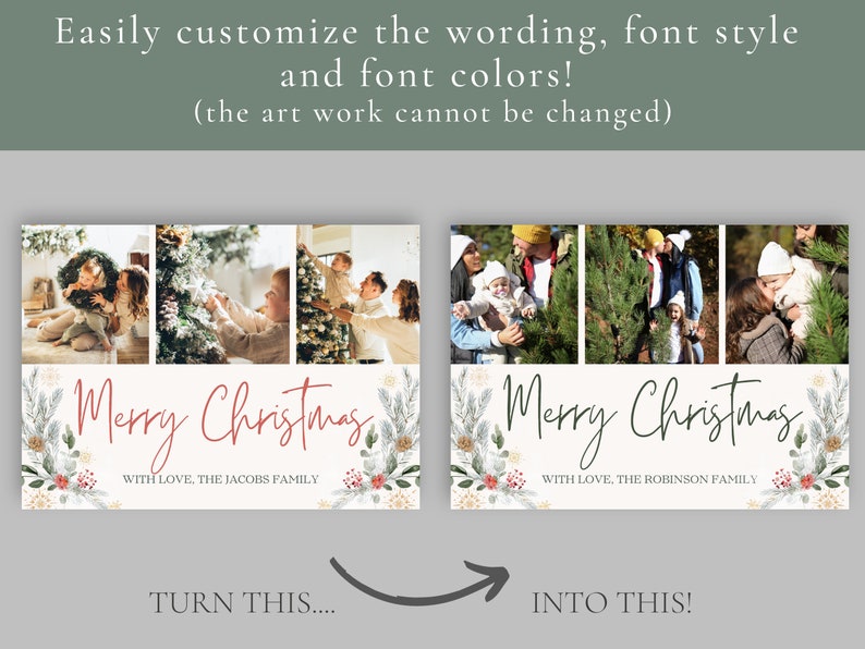 Photo christmas card template, 3 photo christmas card template, christmas card template photo, christmas card template canva, christmas evit image 4