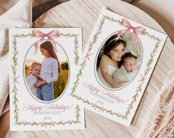 Vintage Coastal Holly Holiday Photo card, New Year's Photo card, Late Christmas Card, Holiday Card Photo, Winter Card, Photo Christmas card