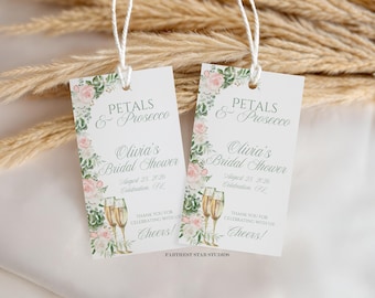 Petals and Prosecco Bridal Shower favor tags, prosecco favor tags, Bridal luncheon favor tags, Bachelorette favor tags, Champagne tags