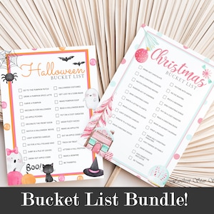 Holiday Bucket list Bundle, Christmas Bucket list, Christmas bucket list printable, fall Bucket list template, Halloween bucket list