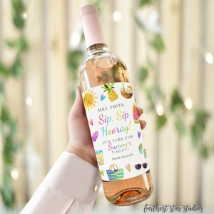 Sip Sip Hooray Summer Teacher Appreciation Thank you wine labels or tags - End of year teacher gifts - Student gift - Digital Download
