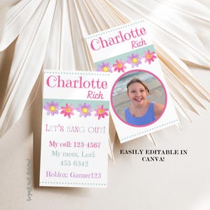 Design: Our Preppy Photo Playdate Business cards feature a cheerful flower design in trendy, bright colors in pink, purple and green.  The playful fonts and colorful backgrounds make them a delightful addition to any playdate or social gathering.