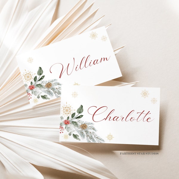 Holiday Place cards, Winter table decor, Christmas Placecard, Editable Name Tags, winter wedding place card, bridal shower place card