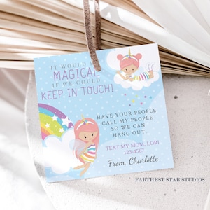 Unicorn Fairy Playdate cards,  Summer play date card, Printable Back to School Tags for Kids,  Play Date Business Card, Keep in Touch Card