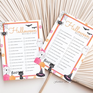 Pink ghost Fall Bucket list, fall bucket list printable, Bucket list template, custom bucket list, Halloween bucket list, kid fall activity