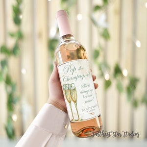 Printable Pop the Champagne Wine Label - Instant Download thank you favor - DIY bridal shower- bachlorette-  Wedding