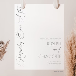 Modern Minimalist Happily Ever After Wedding Welcome Sign, Modern wedding sign, Minimalist wedding sign, Fairytale wedding, Digital Download
