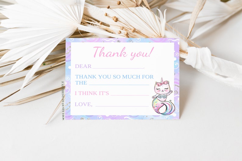 Rainbow Mermaid cat Birthday Invitation Mermaid cat Birthday Invitation, cat mermaid Invitation, mermaid birthday invitations, Mermaid 3rd image 9