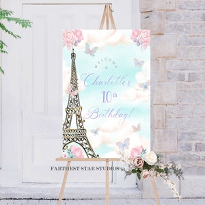 Paris Themed Birthday welcome Sign, Paris Birthday, French Birthday Party welcome sign, Paris birthday party, Paris Birthday sign template