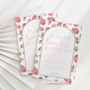 Berry First Birthday Invitation, Berry First Birthday, Strawberry Birthday, Strawberry Invitation, Berry First birthday invitation digital