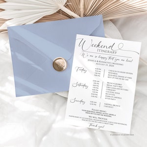 Wedding weekend Itinerary, Destination Wedding Itinerary template, Wedding day itinerary, Bridal Party Wedding day Itinerary, Welcome Letter