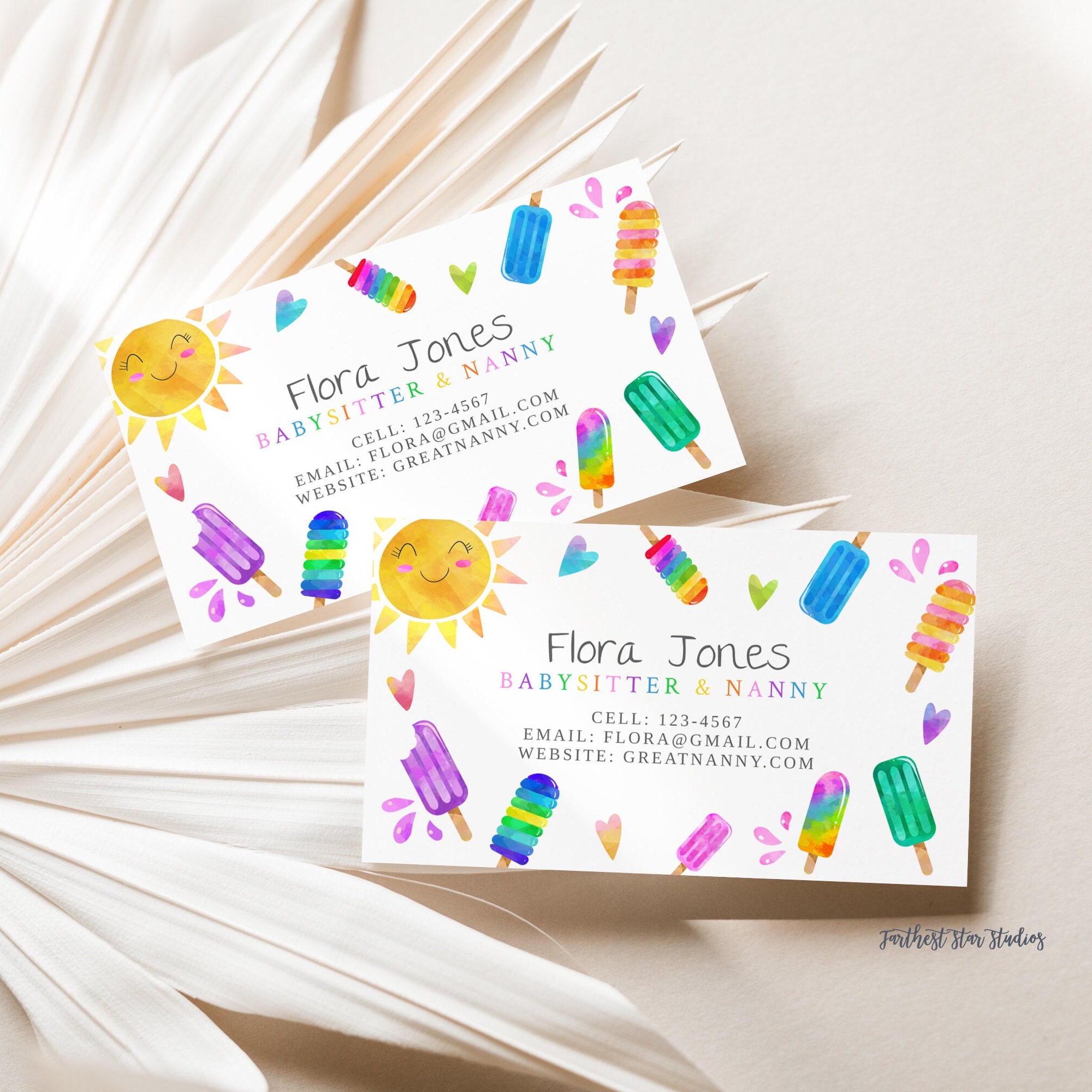 Popsicle Babysitter Business Cards, Summer Play Date Card