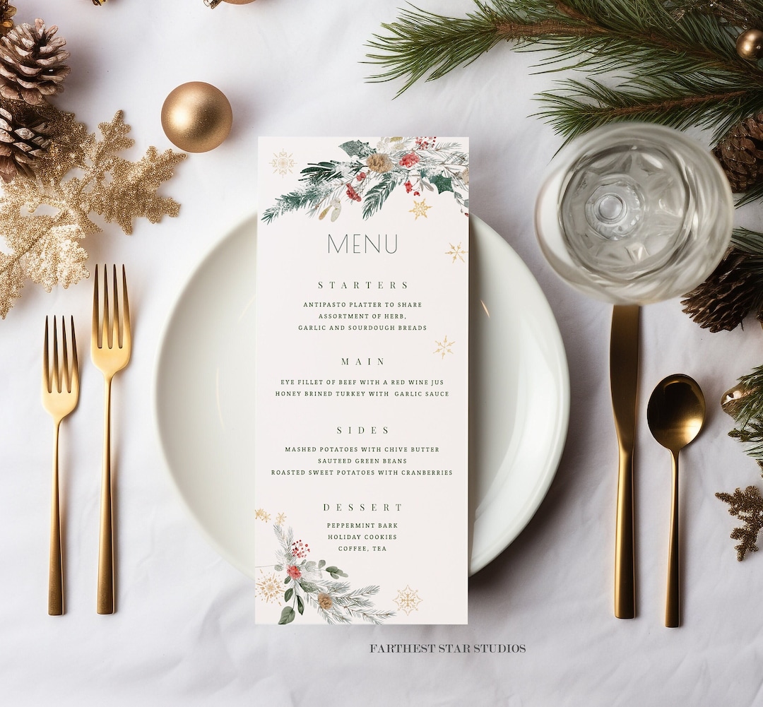 Christmas Party Menu Holiday Bakery Menu Minimalist Winter Etsy
