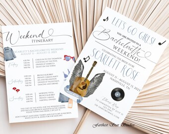 Nashville Bachelorette Party Invitation with Itinerary, Country Bachelorette Invite, girl's weekend, Nashville invite, Nashville itinerary