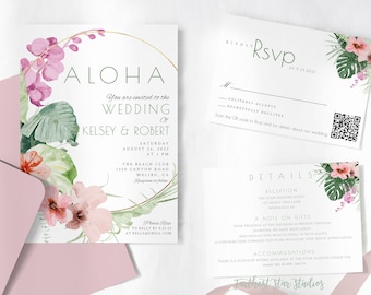 Tropical Wedding Invitation Set - Destination wedding invitation - Beach Wedding - tropical Wedding Bundle - TROPICAL Invitation bundle