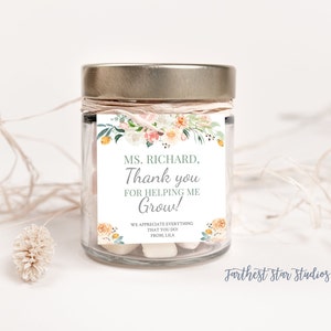 Blush & Sage Teacher Appreciation, Thank you for helping me grow, teacher appreciate, end of the year gifts, daycare teacher gift