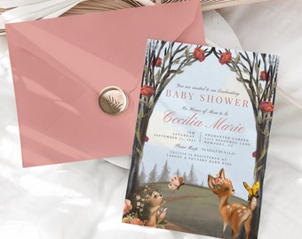 Enchanted Forest Baby shower Invitation, Deer Baby Shower, baby deer Shower, Garden invitation, nature baby Shower, Enchanted Baby Shower