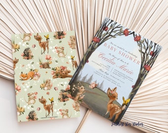 Enchanted Forest Baby shower Invitation, Deer Baby Shower, baby deer Shower, Garden invitation, Woodland baby Shower, Enchanted Baby Shower