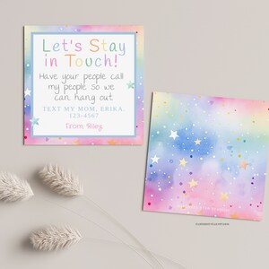 Pastel Playdate cards, Summer play date card, Printable End of School Tags for Kids, Play Date Business Card, Keep in Touch Contact Card