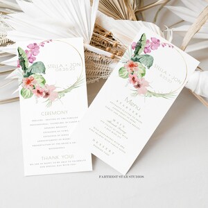 Tropical Wedding program and Menu template, Wedding menu and Program template, Wedding Ceremony Program Template, Wedding menu download