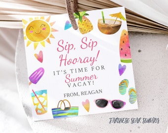Sip Sip Hooray Teacher Appreciation Thank you tags, End of year gifts, Teacher appreciation week gifts, teacher appreciation printable tag