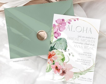 Tropical Bridal Shower Invitation, Hawaiin invitation, destination wedding, tropical bridal luncheon invitation, beach bridal shower invite