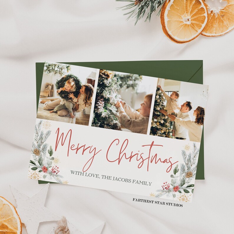 Photo christmas card template, 3 photo christmas card template, christmas card template photo, christmas card template canva, christmas evit image 7