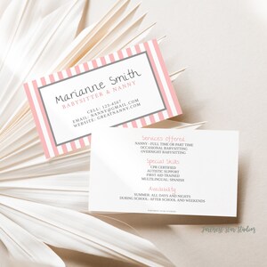 Pink Babysitter Business cards, Summer play date card, Printable Babysitter card,  Day Care Business Card, Keep in Touch Contact Card