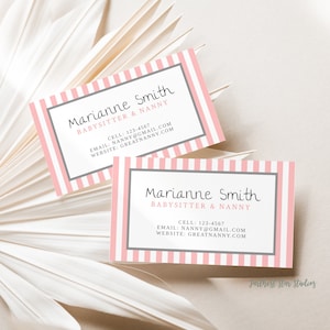 Pink Babysitter Business cards, Summer play date card, Printable Babysitter card,  Play Date Business Card, Keep in Touch Contact Card