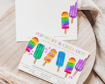 Popsicle Summer invitation, Summer party Digital Download, Neighborhood party Invite, Birthday Party Invitation, End of School Party