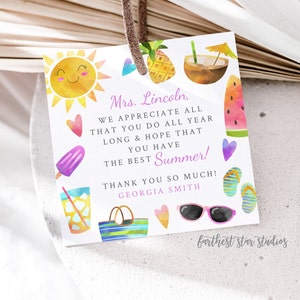 Celebrate the end of the school year with our Summer Teacher Appreciation Thank You Tags/Stickers. These vibrant and tropical-themed digital downloads are perfect for DIY gifts, allowing you to express gratitude to teachers in a fun & memorable way.