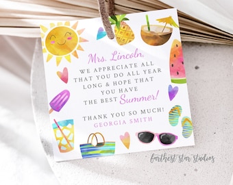 Summer Teacher Appreciation Thank you tags \stickers, End of year gifts, Teacher appreciation week gifts, teacher appreciation printable tag