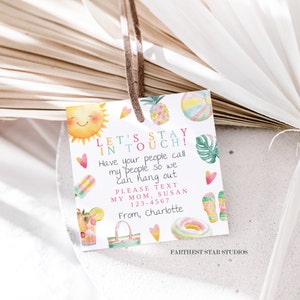 Summer Playdate cards,  Summer play date card, Printable End of School Tags for Kids,  Play Date Business Card, Keep in Touch Contact Card