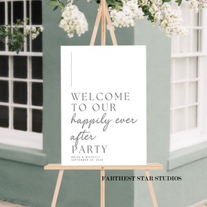 Modern Minimalist Happily Ever After Party Wedding Welcome Sign, Modern wedding sign, Minimalist wedding sign, happily ever after party