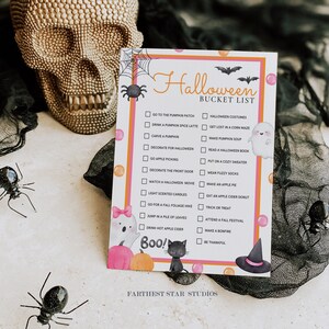 Pink ghost Fall Bucket list, fall bucket list printable, Bucket list template, custom bucket list, Halloween bucket list, kid fall activity