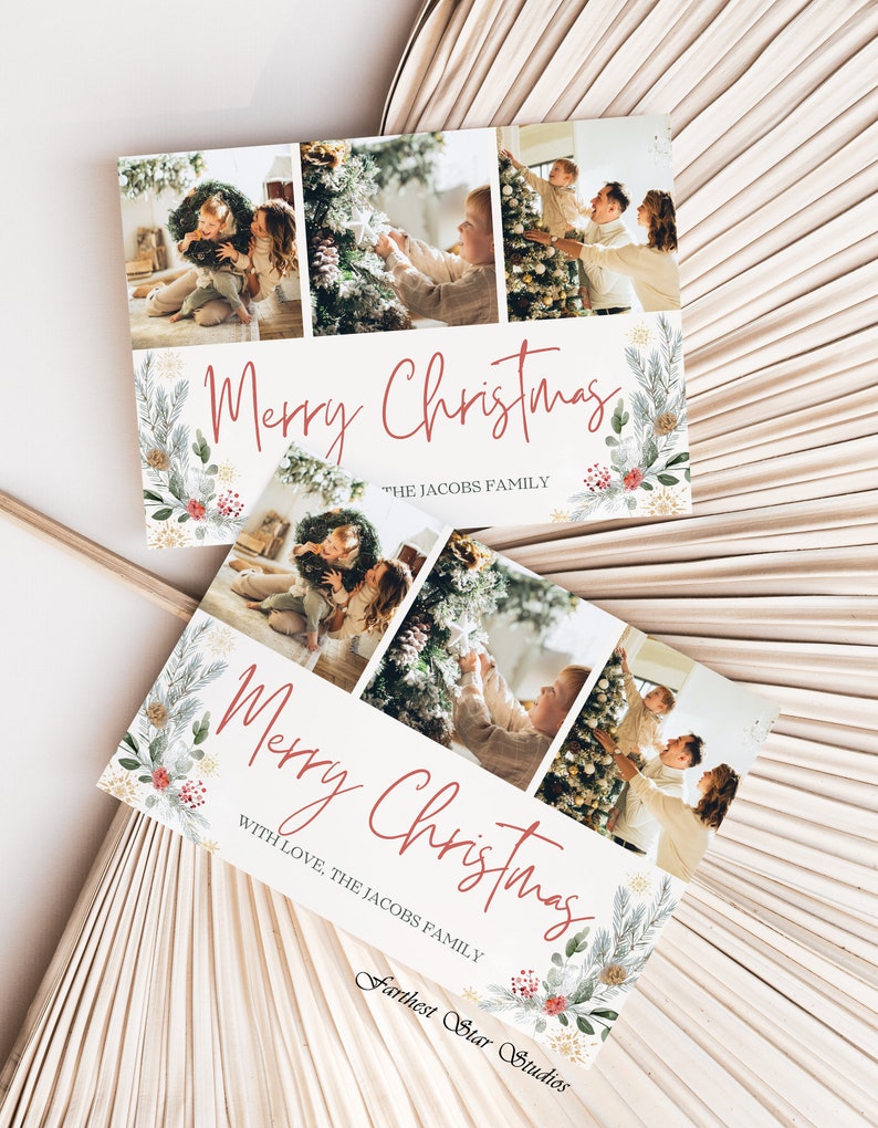 Photo christmas card template, 3 photo christmas card template, christmas card template photo, christmas card template canva, christmas evit image 6