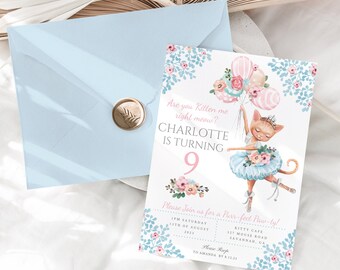 Purr-fect Party Cat Birthday Party Invitation - Instant Download - DIY cat Invite - Princess birthday invitation