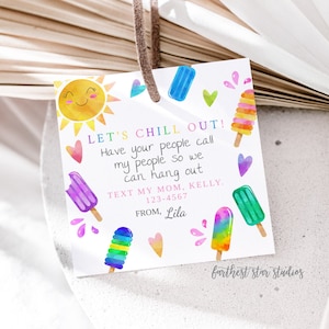Popsicle Playdate cards,  Summer play date card, Printable End of School Tags for Kids,  Play Date Business Card, Keep in Touch Contact Card