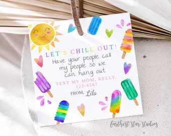 Popsicle Playdate cards,  Summer play date card, Printable End of School Tags for Kids,  Play Date Business Card, Keep in Touch Contact Card