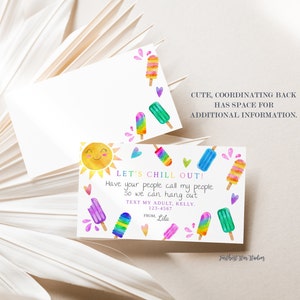 Popsicle Playdate cards,  Summer play date card, Printable Back to School Tags for Kids, Play Date Business Card, Keep in Touch Contact Card