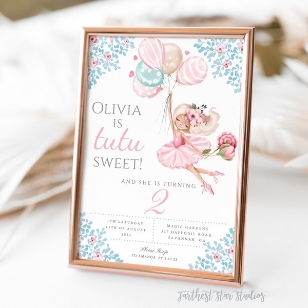 Pastel TuTu Sweet Ballet Birthday Party Invitation - Instant Download - DIY Fairytale Invite