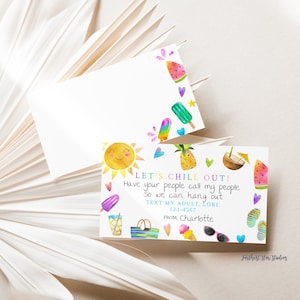Summer Playdate cards,  Summer play date card, Printable End of School Tags for Kids,  Play Date Business Card, Keep in Touch Contact Card