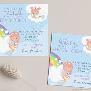 Unicorn Fairy Playdate cards,  Summer play date card, Printable back to School Tags for Kids,  Play Date Business Card, Stay in Touch Card