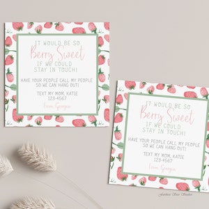 Berry Playdate cards,  Summer play date card, Printable End of School Tags for Kids,  Play Date Business Card, Keep in Touch Contact Card