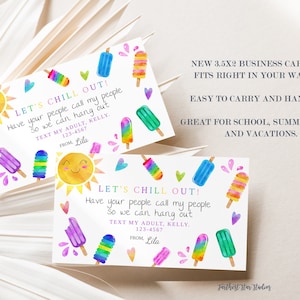 Popsicle Playdate cards,  Summer play date card, Printable Back to School Tags for Kids, Play Date Business Card, Keep in Touch Contact Card