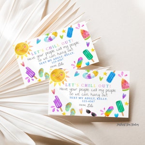 Summer Playdate cards,  Summer play date card, Printable End of School Tags for Kids,  Play Date Business Card, Stay in Touch Contact Card