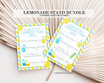 Lemonade Stand Bundle, Lemonade Stand Sign, Lemonade Stand menu, Kids Summer Activity, Lemonade Stand Sign, Lemonade Stand Instant Download