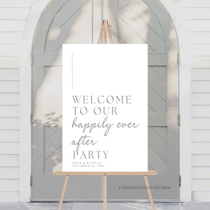 Modern Minimalist Happily Ever After Party Wedding Welcome Sign, Modern wedding sign, Minimalist wedding sign, happily ever after party