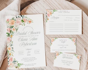 Garden Party Bridal Shower Invitation Bundle, Bridal Luncheon Invitation, Bridal Brunch Invitation, Peony Bridal shower invitation