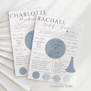 Bridal Party Info Card - QR Code card, Minimalist Bridesmaid proposal card, Bridesmaid Info Card, Custom Bridal Party Information Card